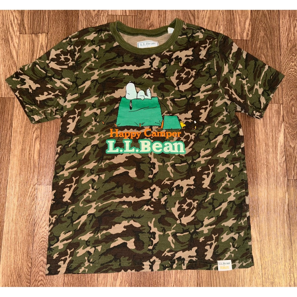 Kids L.L. Bean x Peanuts Snoopy Happy Camper Camo T Shirt Size M Youth